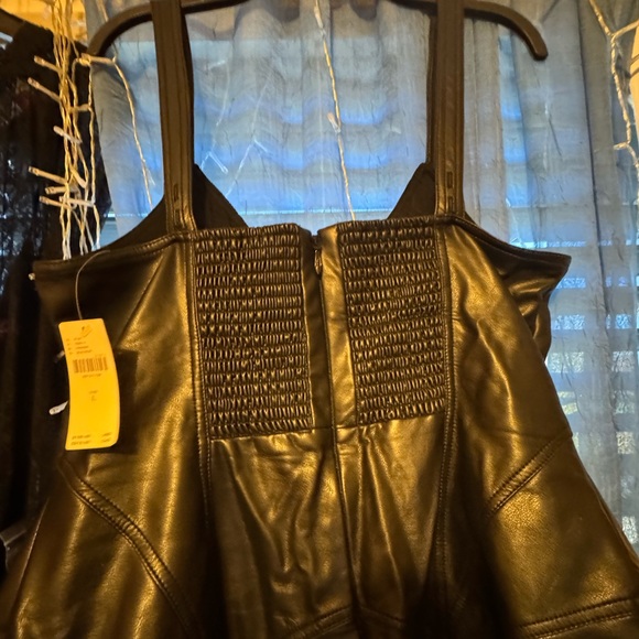 Anthropologie Pilcro sleeveless black faux leather corset midi dress size L - Picture 12 of 16